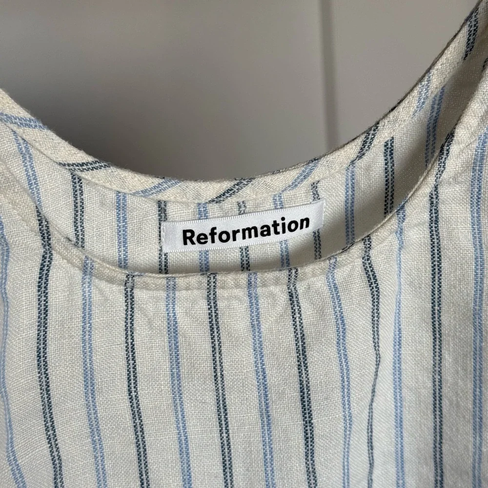 Reformation Linen Blue and White Striped Mini Dress - Picture 4 of 8